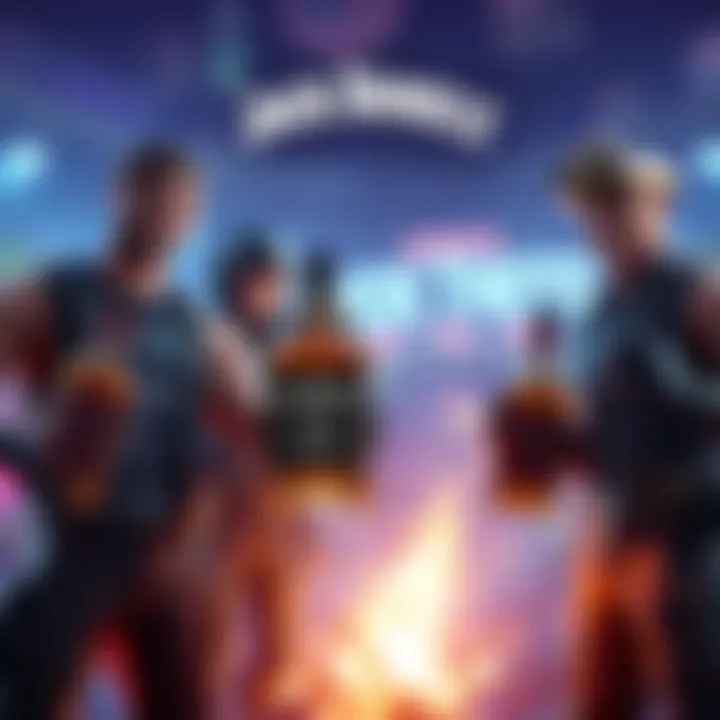 A gaming scene with Fortnite characters holding Jack Daniels bottles, showcasing a potential collaboration between the game and the whiskey brand.