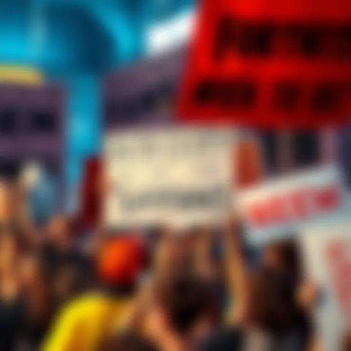 Fans rallying with signs calling for a boycott of Fortnite and expressing disappointment over layoffs at Epic Games.