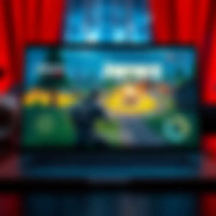 A laptop screen showing Fortnite with visible frame rate drops, highlighting performance issues