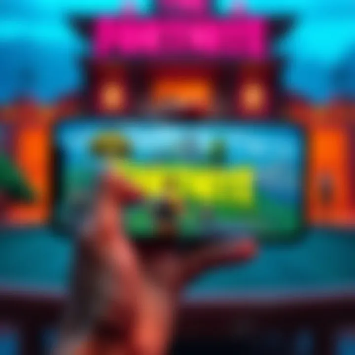 Person holding a smartphone displaying Fortnite Mobile game screen