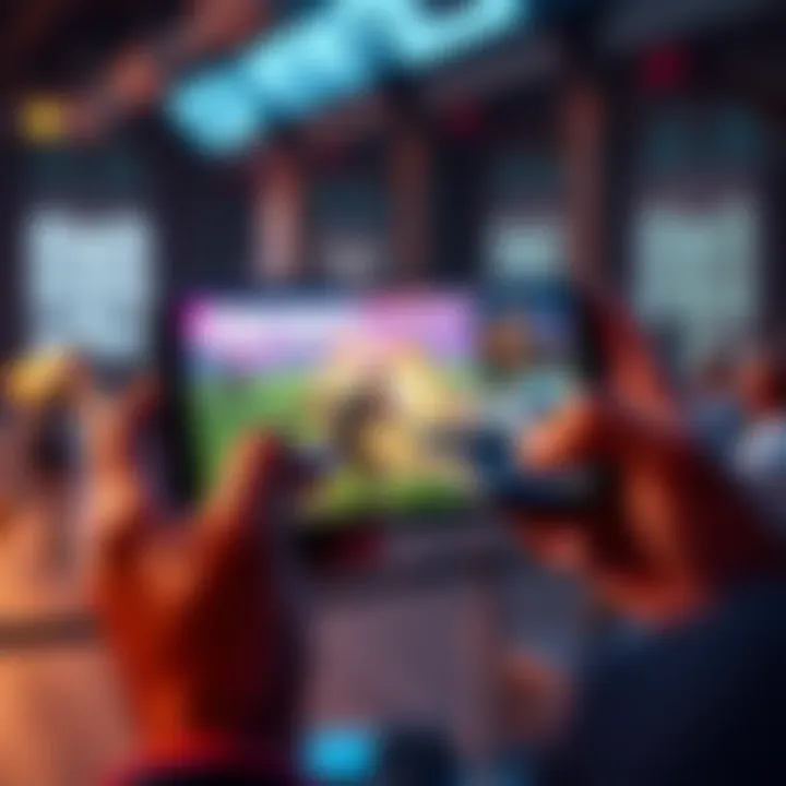 Fortnite Mobile Gameplay A mobile player engaged in a Fortnite match on their device, showcasing the game interface and action.