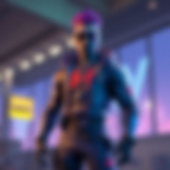 Fortnite Character in New Skin A Fortnite character wearing a new revealing skin design, showing bold colors and modern style, standing confidently in a game environment.