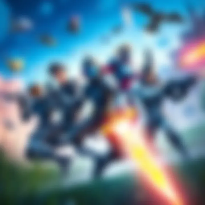 Fortnite and Overwatch characters in action Fortnite and Overwatch characters teaming up in a vibrant gaming scene