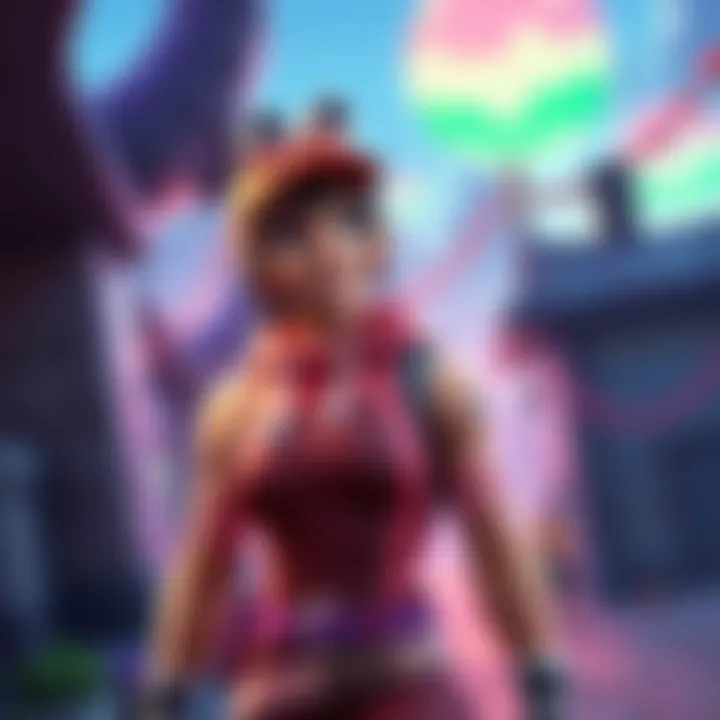 A Fortnite character named Penny, smiling and wearing her unique outfit, stands in a vibrant game environment, calling for her skins to be added to Battle Royale.