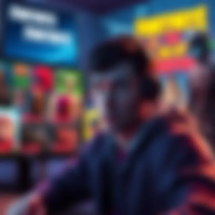 A Fortnite player looking frustrated while staring at their screen with various skins displayed, reflecting on the game's challenges.