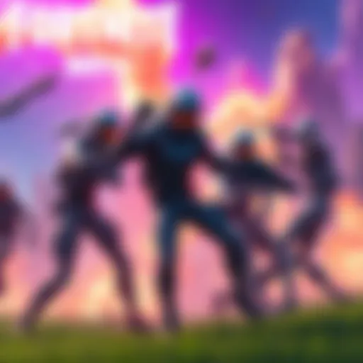 A group of Fortnite bots working together to attack a player, showcasing the game's chaotic environment.