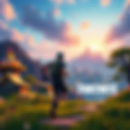 A Fortnite character running through a vibrant point of interest, showcasing a scenic environment and dynamic gameplay