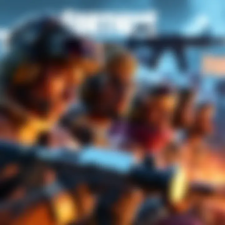 Fortnite players feeling the pressure A group of Fortnite characters in an intense battle, showing stress and focus as they compete in a match