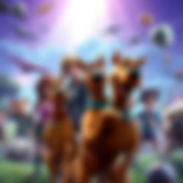 Fortnite characters alongside Scooby-Doo and friends in a vibrant gaming scene