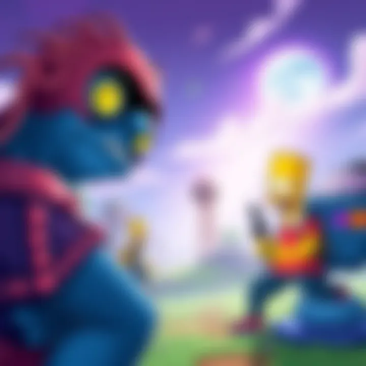 Characters Kang and Kodos from The Simpsons invade Fortnite, showcasing alien themes in a colorful setting