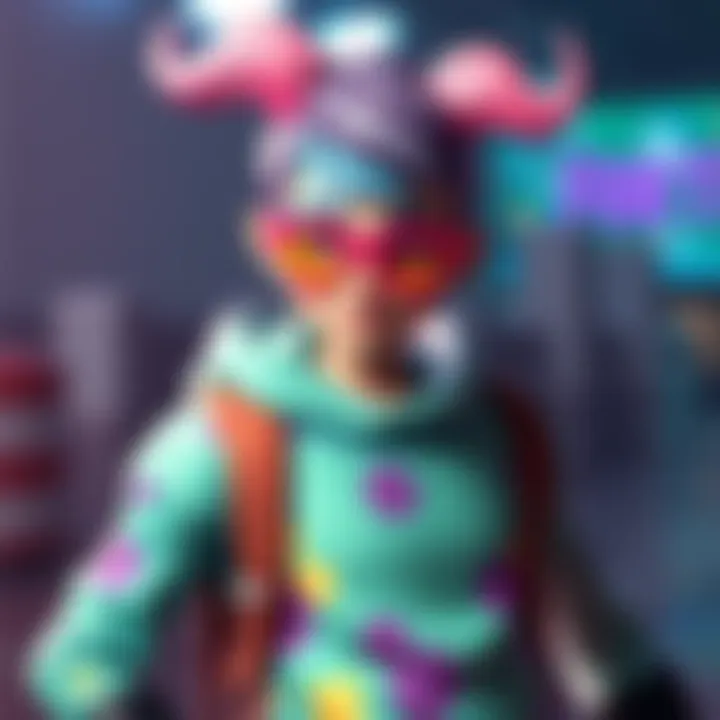 A Fortnite character dressed in a colorful outfit with a playful, youthful appearance, evoking the look of a twink.