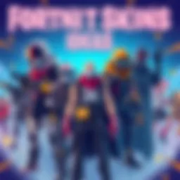 A colorful illustration showcasing popular streamers as Fortnite skins, with an energetic game-like background