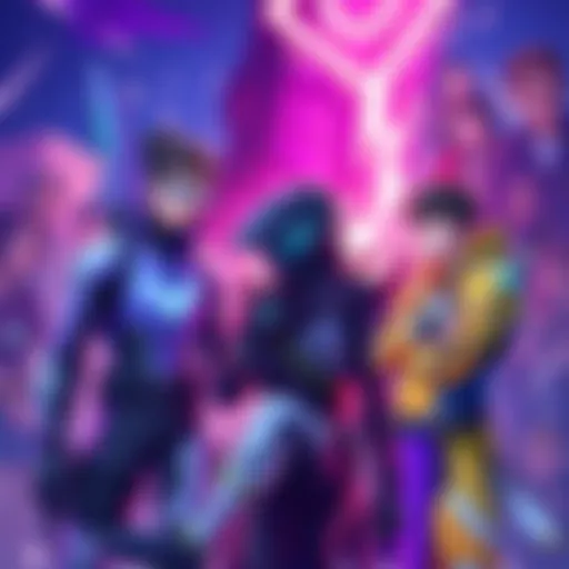 A vibrant illustration showing characters from Fortnite and Warframe interacting, with fans reacting emotionally in the background.