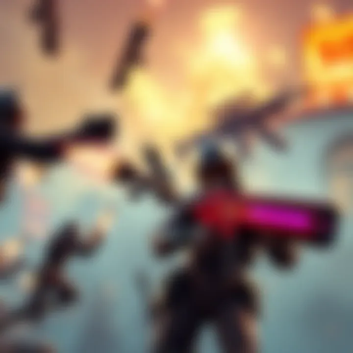 A dramatic scene showcasing players using overpowered weapons in Fortnite's new season