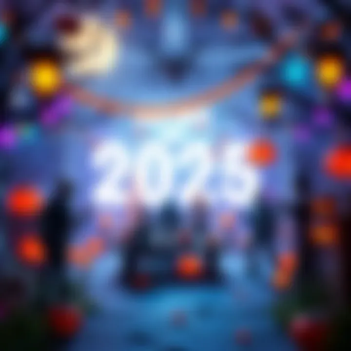 A spooky scene featuring Halloween-themed decorations and characters from Fortnitemares 2025, showcasing the excitement of the event.