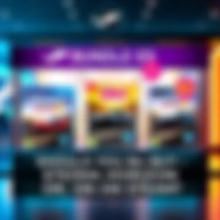 Three different bundles of Forza Horizon 5 game displayed on a digital storefront with a 50% discount banner