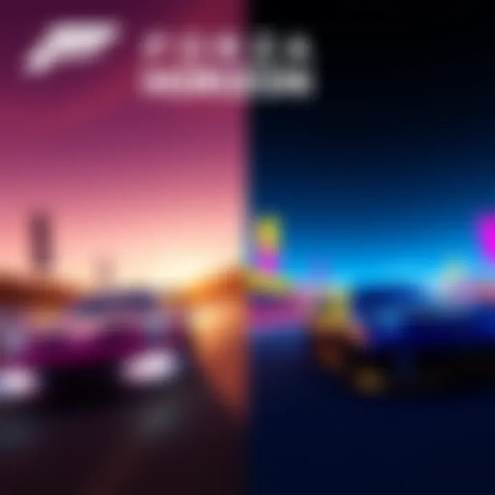 Screenshot showing gameplay of Forza Horizon 6 on Steam and PC Game Pass side by side