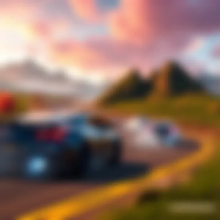 Cars racing through a vibrant landscape in Forza Horizon 6