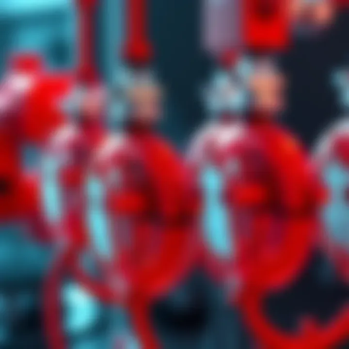 A close view of four blood pumps placed next to each other, showing their connections and efficiency features.