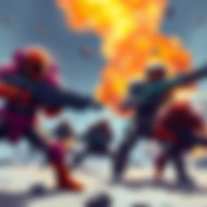 Four Teams Battling in RVB Universe An illustration of four teams in different colored armor engaging in a fierce battle in an RVB alternate universe, showcasing unique weapons and teamwork.