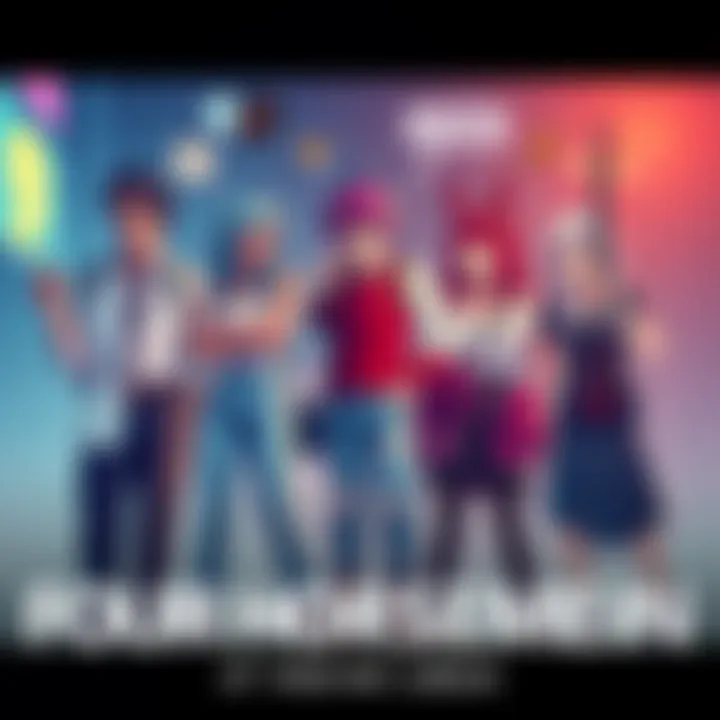 A political commentator, an anime lover, a femboy, and an art enthusiast engaged in conversation, each showcasing their unique styles and interests, surrounded by symbols of their passions.