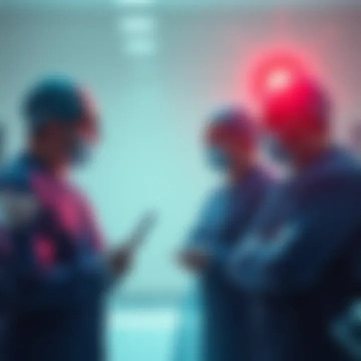 Four identical individuals discussing future surgical innovations