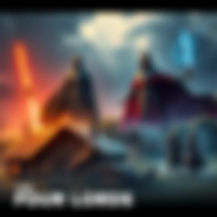 The Four Lords gather in a small village, each displaying their unique powers and traits, overseeing the villagers with a watchful eye.