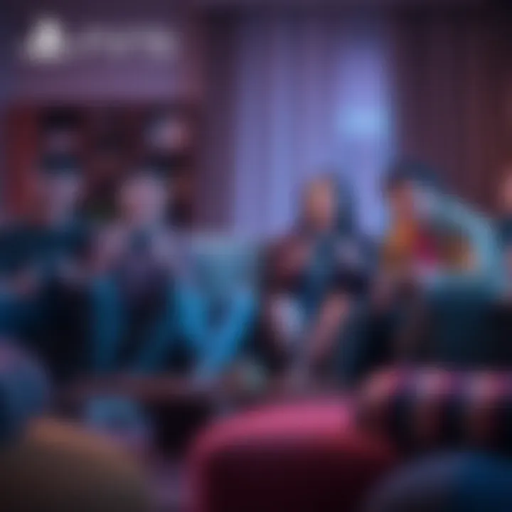 A group of four friends playing couch co-op games together on a PS5 in a cozy living room