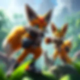 Fox McCloud and Tricky in a vibrant jungle scene with dinosaurs