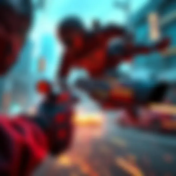 Dynamic gameplay scene showcasing FPS action with tech overlays