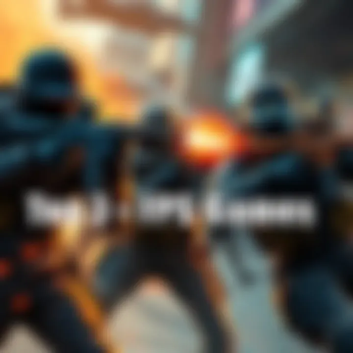 Three gaming characters from FPS games aiming their weapons as they engage in a battle scene