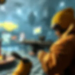 A screenshot of action-packed FPS gameplay on PS4 and PS5, featuring a character aiming a gun in a dynamic game environment