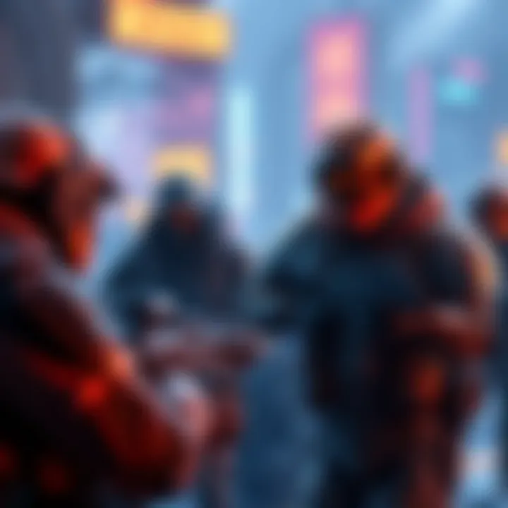 FPS Players Engaging with Heavy Build Characters A scene showing FPS players focusing on Heavy and Medium builds during gameplay, with characters in armored suits and emphasized strategy elements on screen.