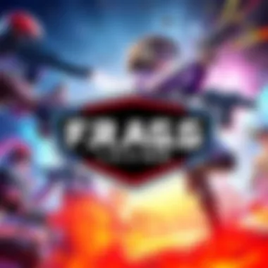 A vibrant graphic featuring the F.R.A.G.G. logo and competitive Arena FPS action scenes, highlighting characters in combat with colorful backgrounds