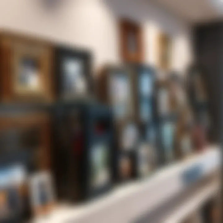 A selection of various frame designs displayed on a shelf, showcasing different styles and sizes, highlighting player preferences in frame collections.