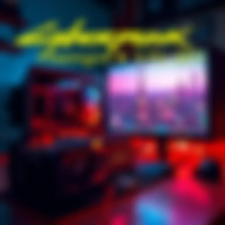 Frame Generation Issue in Cyberpunk 2077 A graphic showing a graphic card and computer setup with Cyberpunk 2077 on the screen, highlighting FPS drop concerns.