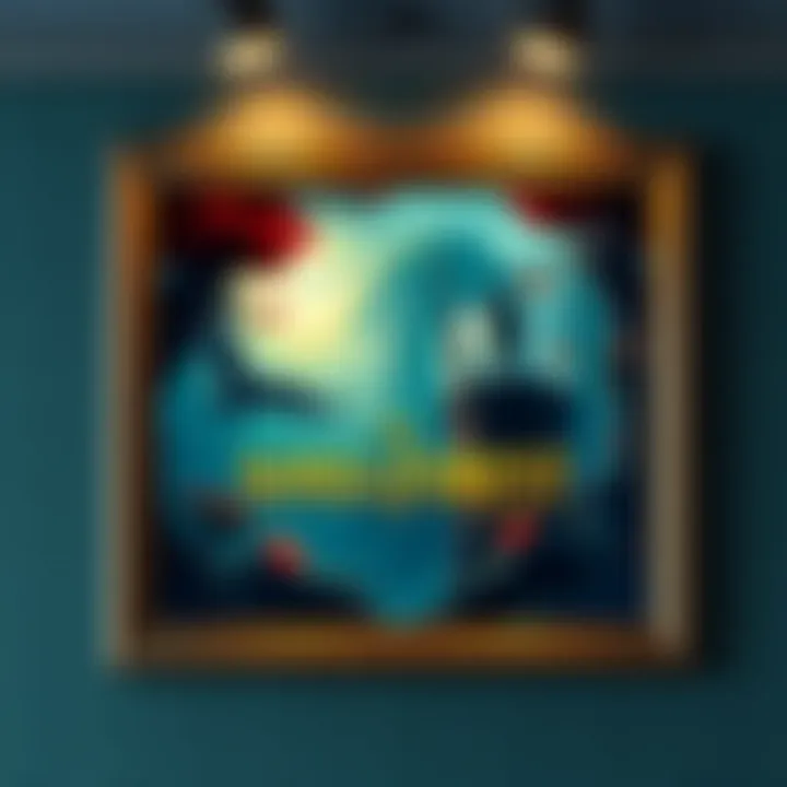 A framed poster of Sons of the Forest displayed on a wall, showcasing vibrant colors and detailed artwork, ideal for a gaming room.