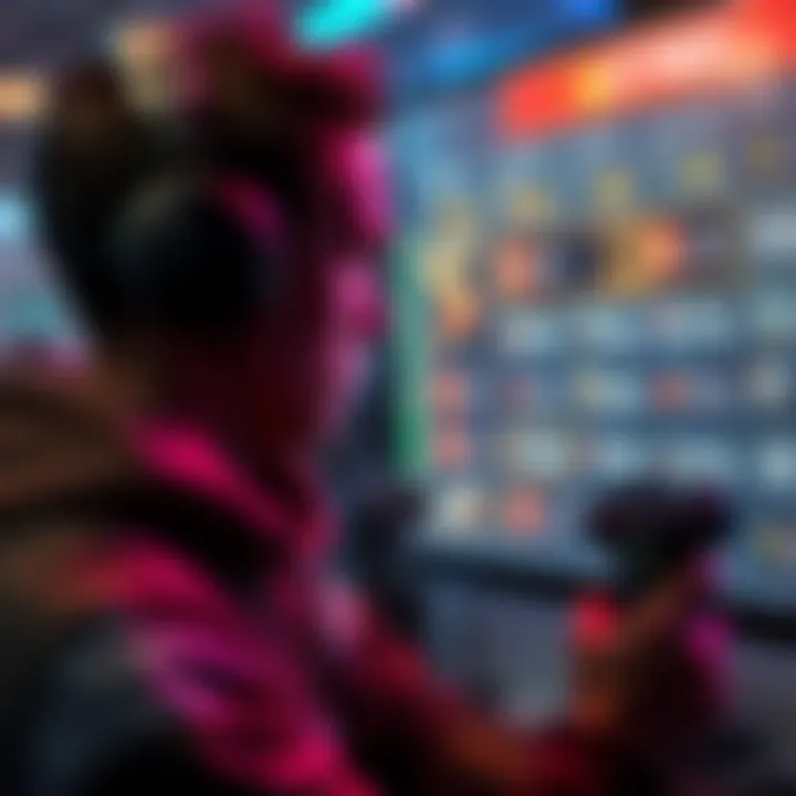 A gamer looking at a screen showing free loadouts with price tags and game currency