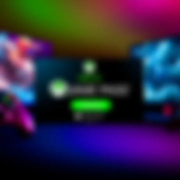 A digital Xbox Game Pass code displayed prominently with a gaming theme in the background.