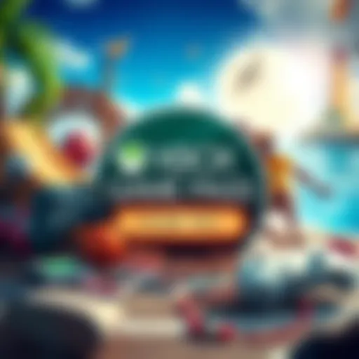 A vibrant graphic showcasing an Xbox Game Pass for PC with summer themes and gaming elements, inviting people to share their summer plans