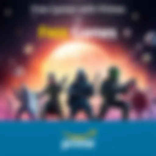 Free Games with Amazon Prime Graphic showcasing Sir Questionnaire and Rebel Galaxy available for free with Amazon Prime membership