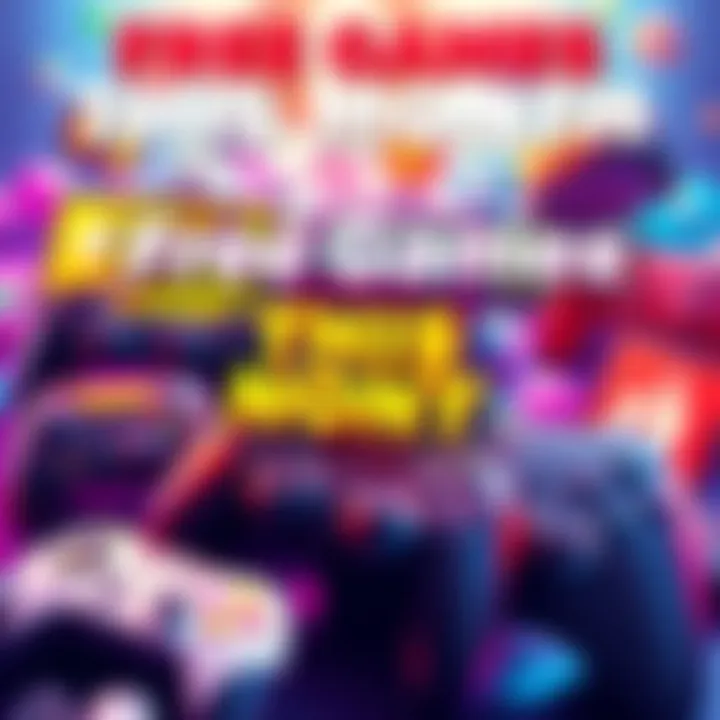 Colorful graphic showcasing various free video game icons and controllers