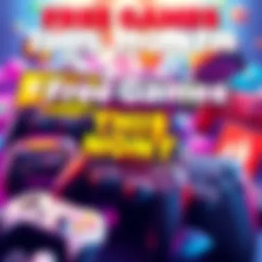 Free Games This Month Colorful graphic showcasing various free video game icons and controllers