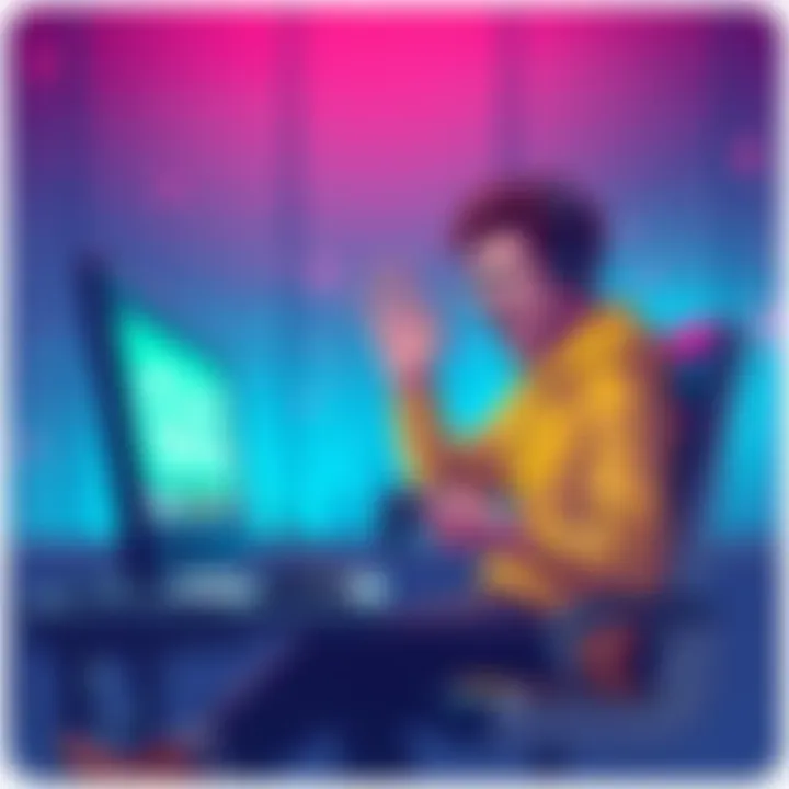 A gamer sitting at a computer, excitedly sharing GOG game codes with friends online.