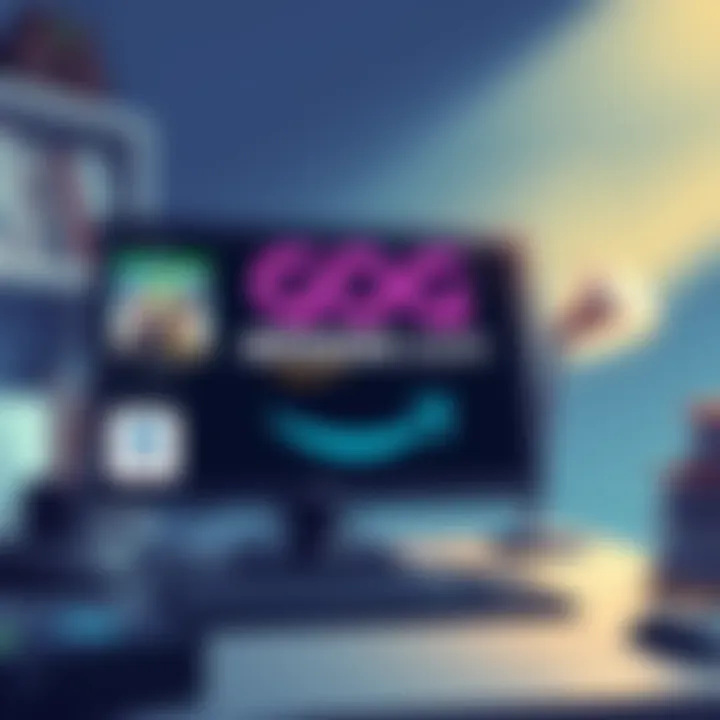 Illustration showing a computer screen with GOG game titles and an Amazon Prime logo, highlighting the giveaway offer.