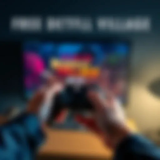 A person holding a game controller with Resident Evil Village displayed on a computer screen, promoting a giveaway for the game on Steam.