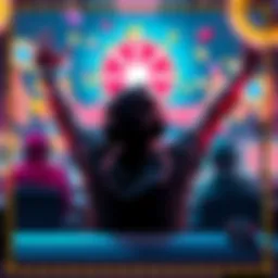 Free Spins Reward in Gaming A gaming scene showing a player celebrating after receiving free spins during gameplay, with colorful graphics and spinning icons in the background.