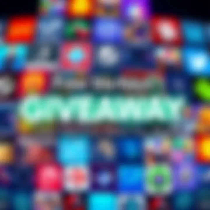A colorful graphic showing a collection of game icons with a text overlay inviting people to claim free Steam keys from a giveaway.