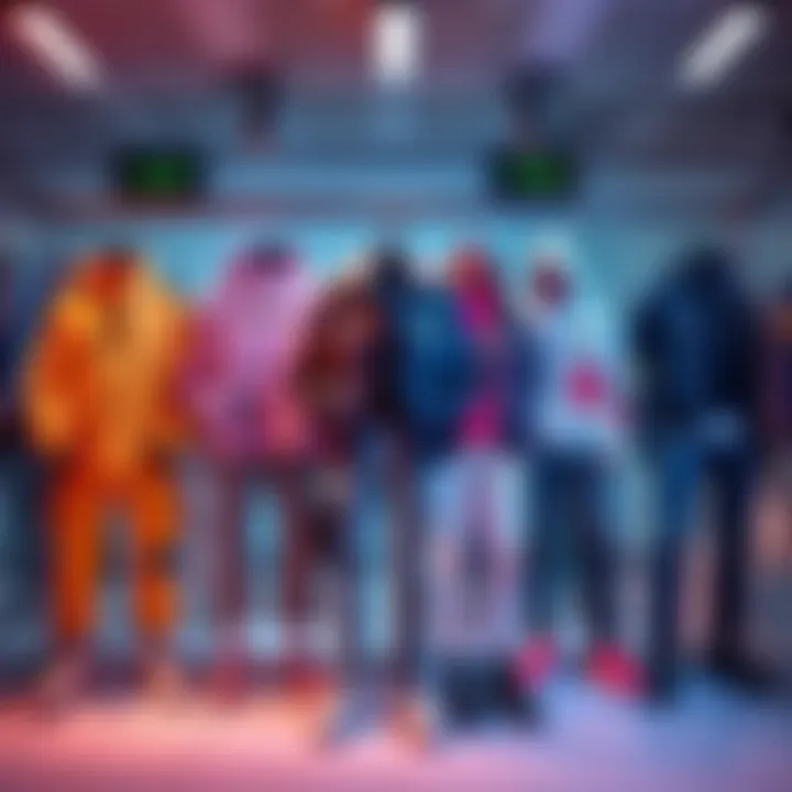 A display of eight fashionable outfits available for free, showcasing a variety of styles and colors.