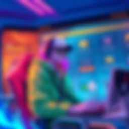 Free-to-play gaming options An illustration showing a free player enjoying various cosmetic options in a gaming interface, with vibrant colors and engaging design elements